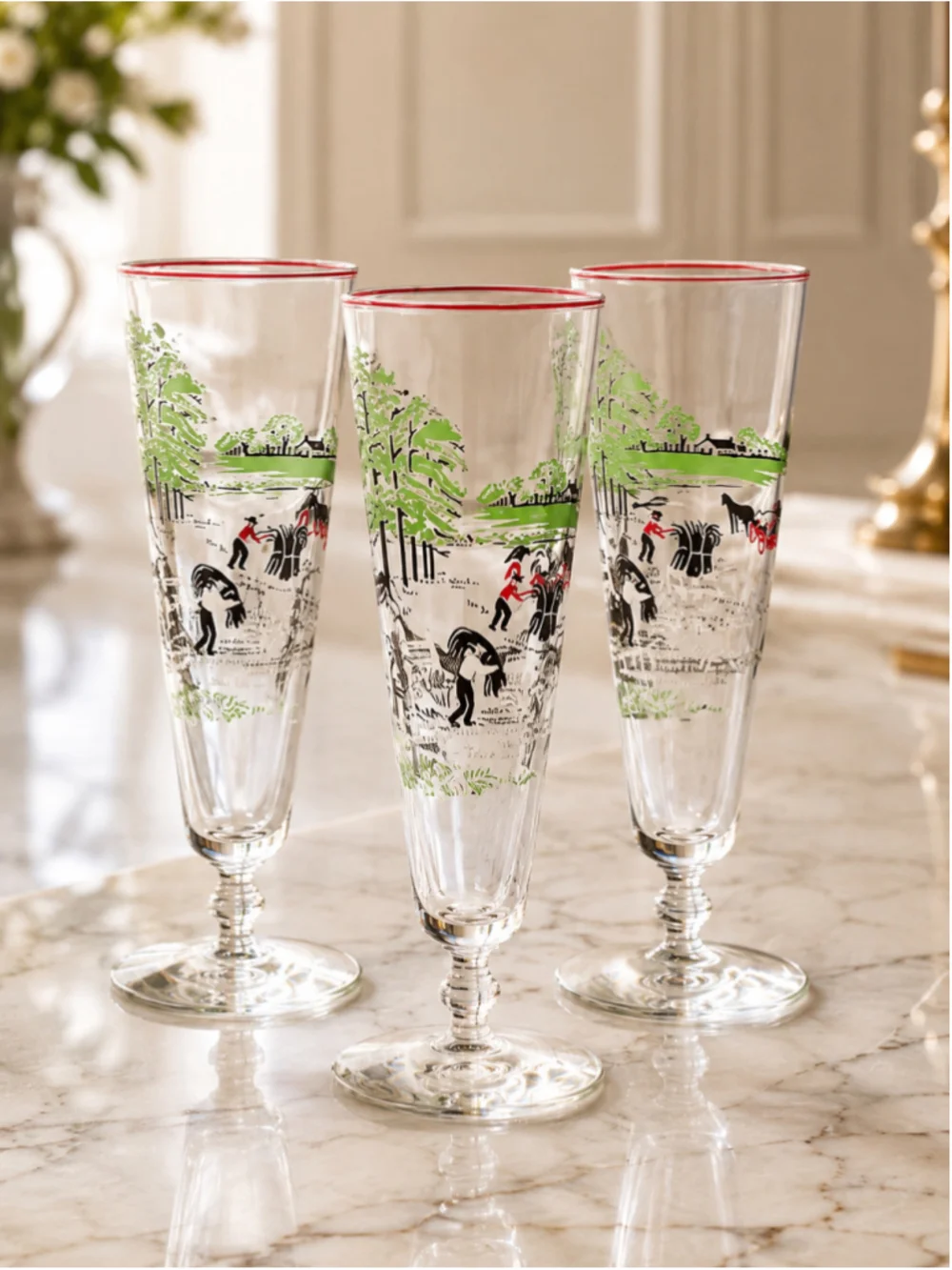 1940s Libbey Currier & Ives Colonial Times Pilsner Glasses – Set of 3